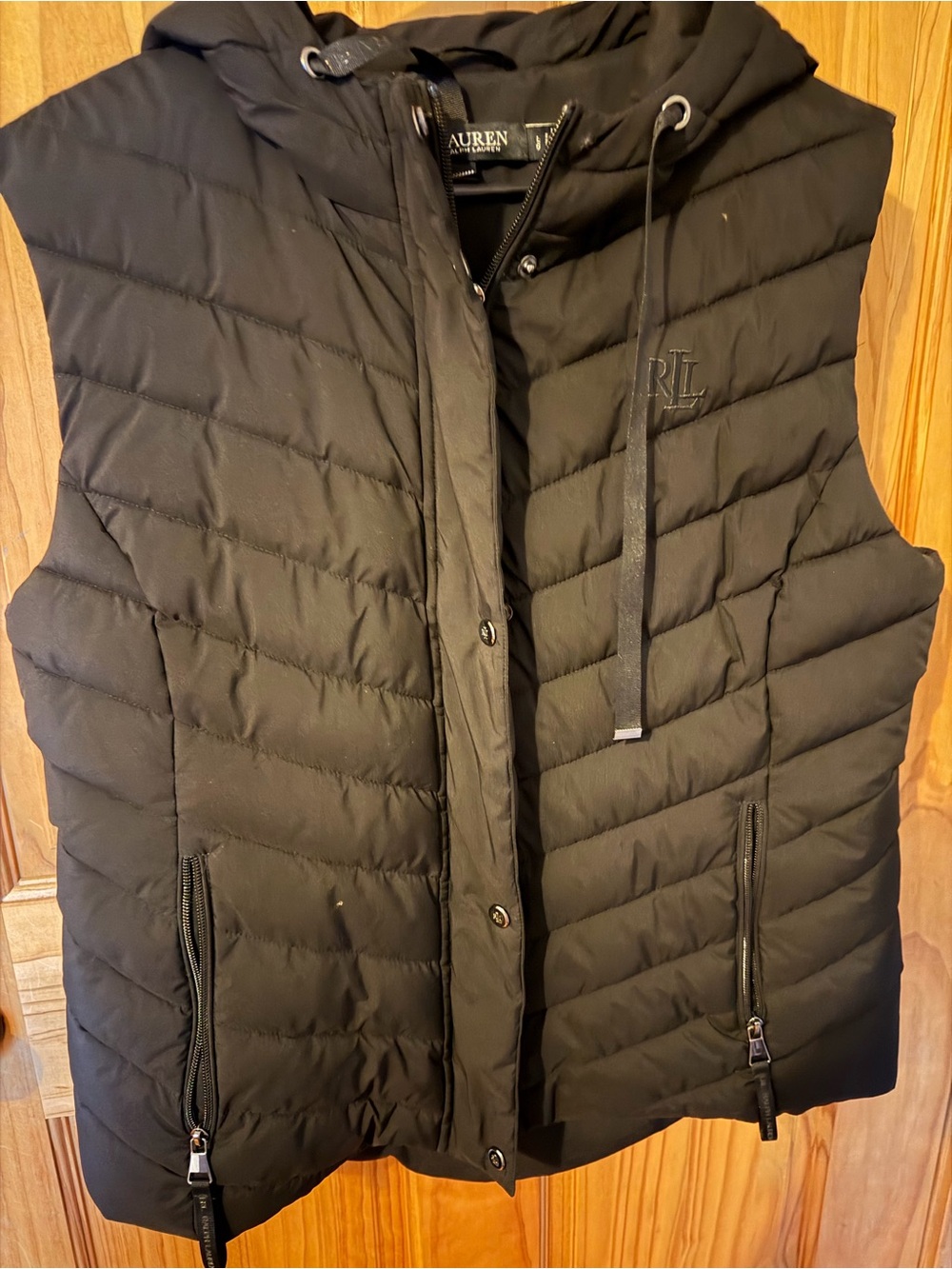 Ralph Lauren Black Quilted Hooded Puffer Vest with RL Chest Logo